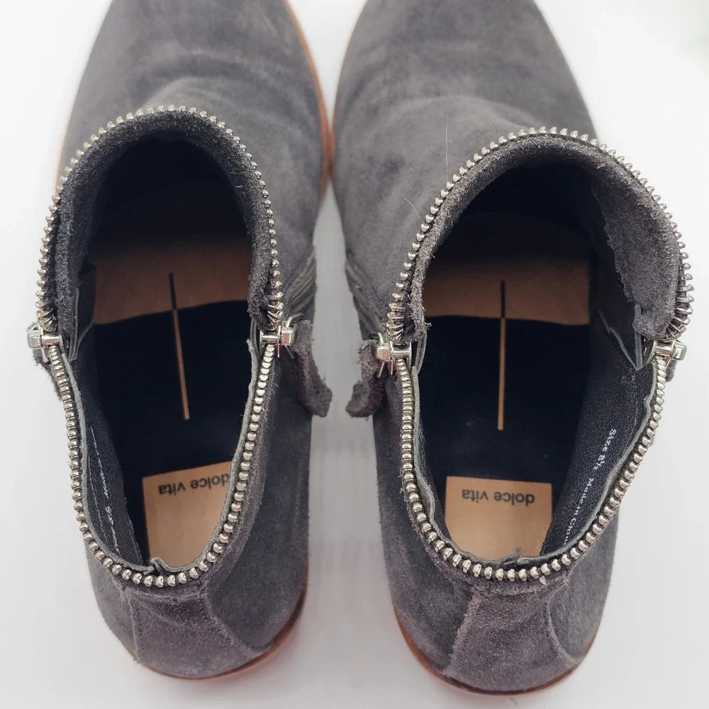 Dolce Vita Suede Ankle Boots Side Zip Booties Women's 8.5 Dark‎ Gray Zip Detail